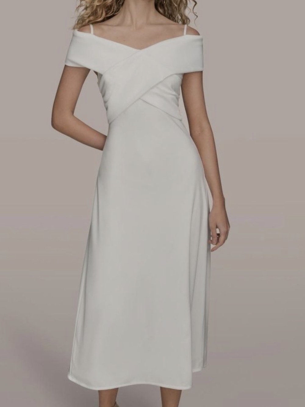 Donna Karan Off-Shoulder White Midi Dress